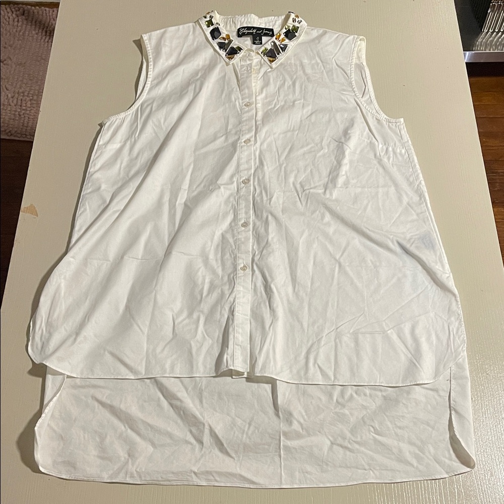Elizabeth and James White Jeweled Sleeveless Button Down- Size Small